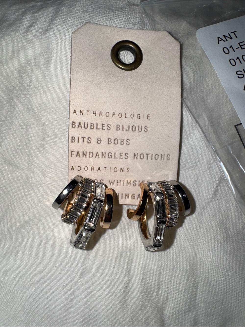 Anthropologie Gold and Silver Crystal Hoop Cluster Earrings